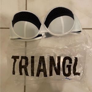 Triangl Swimwear White Color Block Bikini Top Bra Neoprene Mesh​​